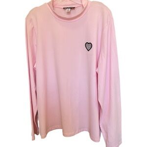 Karl Lagerfeld Pink Long Sleeve Tee. XL. Embroidered silver heart outlined w/blk